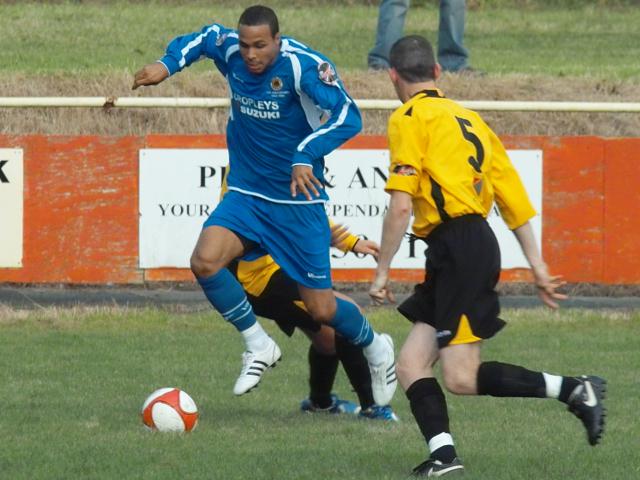 Kieran Leabon skips through the Prescot Cables defence