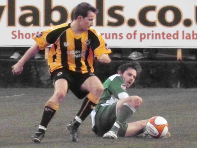 Danny Sleath wins the ball