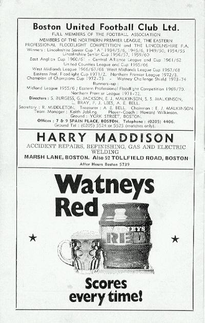 Programme Page 2 - 1973/4