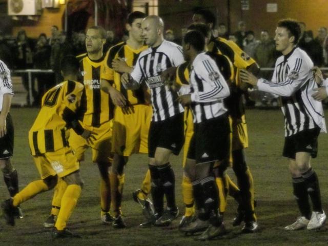 Jostling before a free-kick